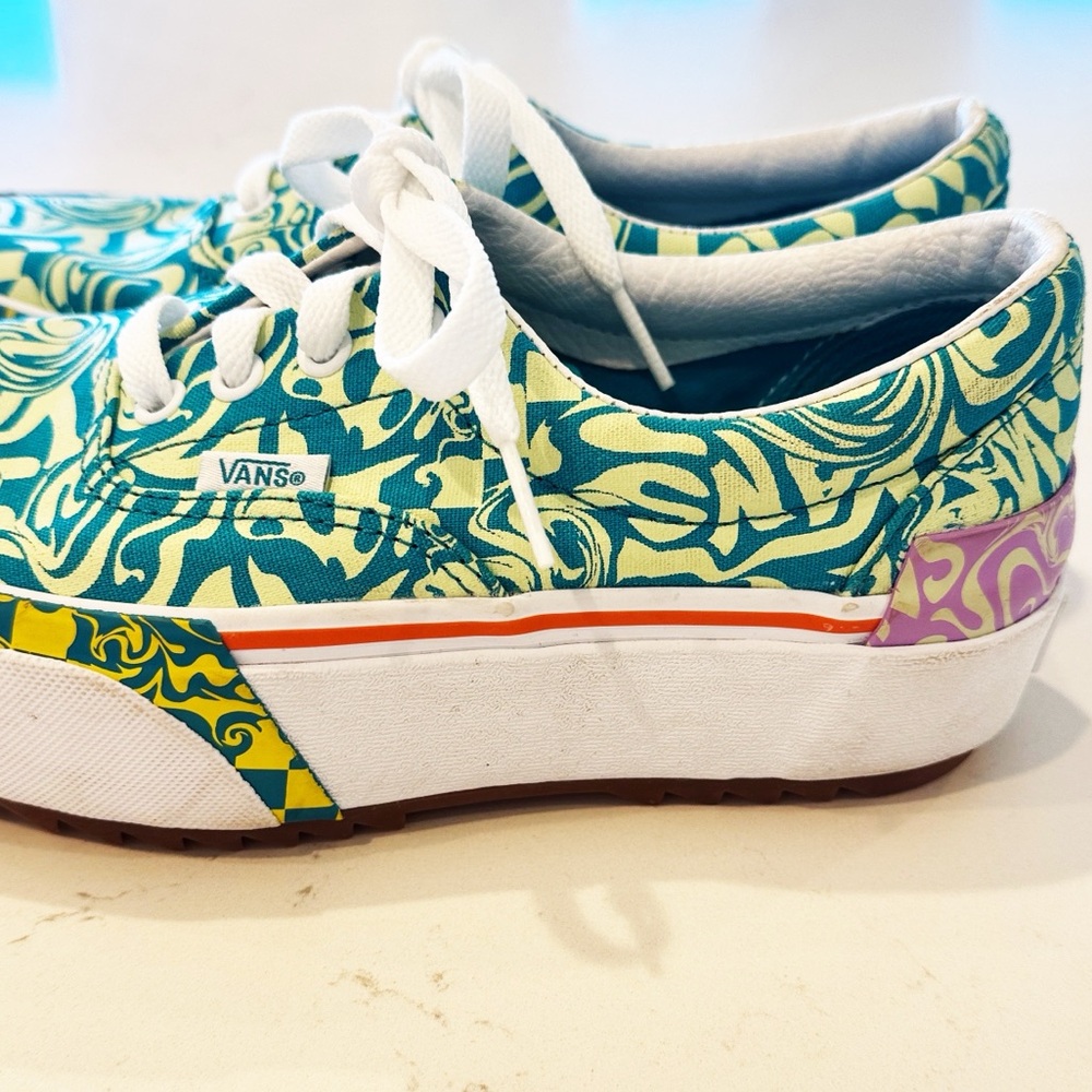 VANS Era Stacked/Platform Sneaker In Wavy Daze Tile Blue Size 6.5 Like New! - Picture 5 of 8